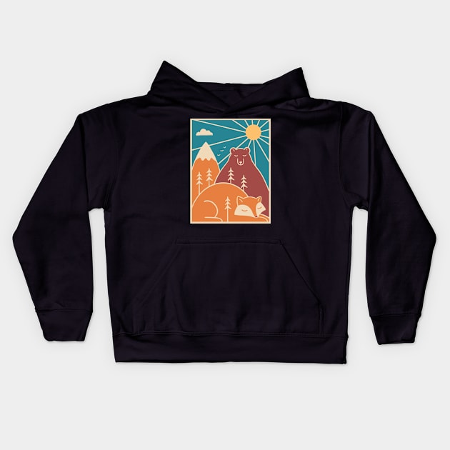 Animals Mountains Kids Hoodie by coffeeman